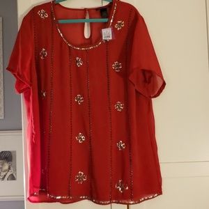 Ashley Stewart Red Sequined Blouse